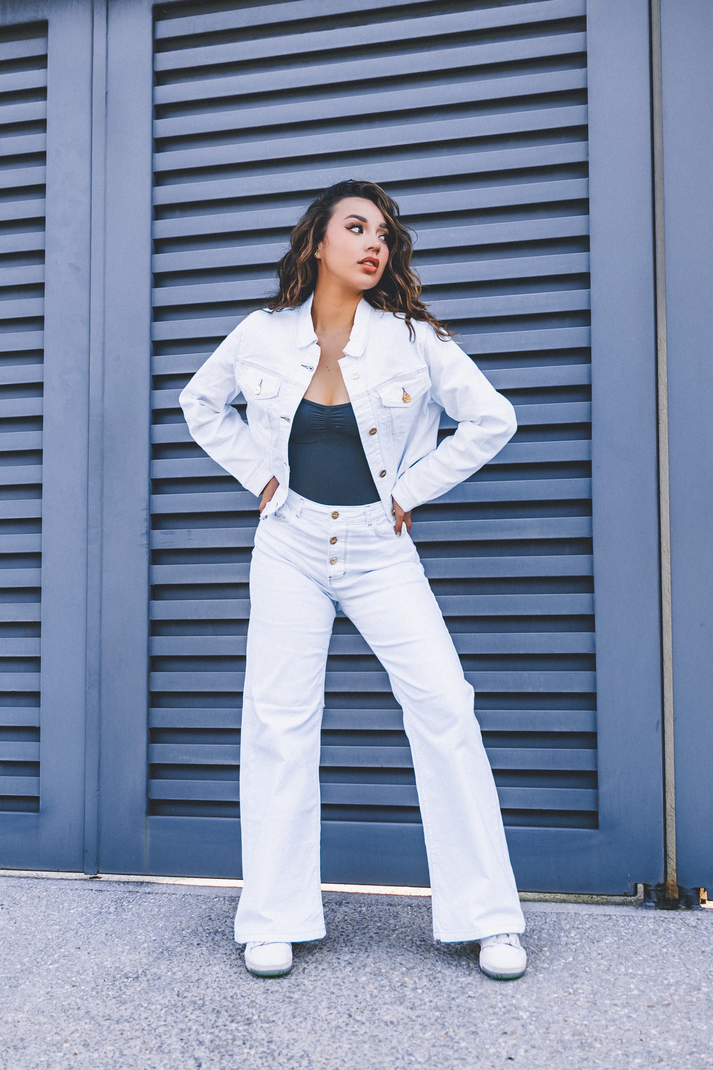 Jeans Wide Leg Fit Color Blanco