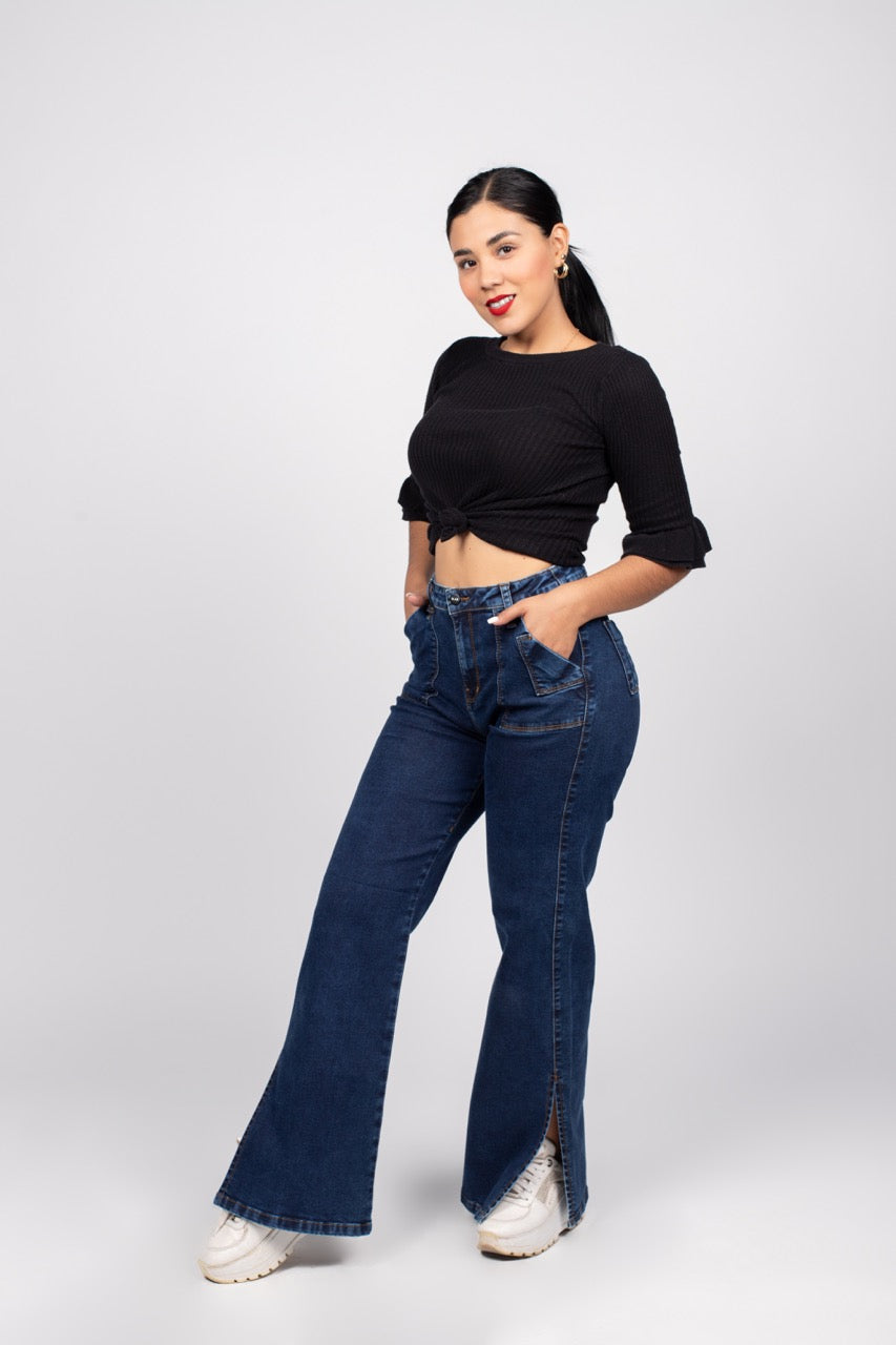 Jeans Wide Leg Tiro Alto