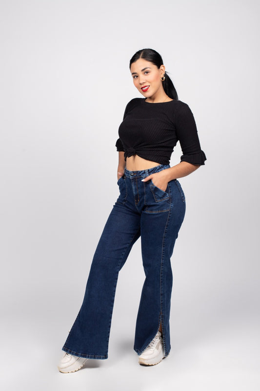 Jeans Wide Leg Tiro Alto