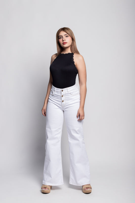 Jeans Wide Leg Fit Color Blanco