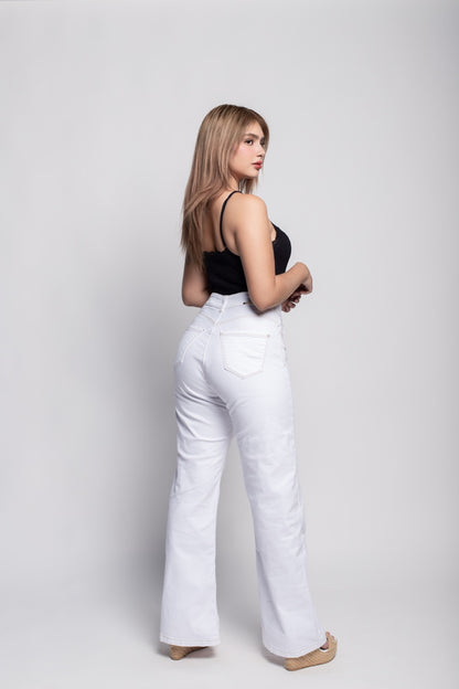 Jeans Wide Leg Fit Color Blanco