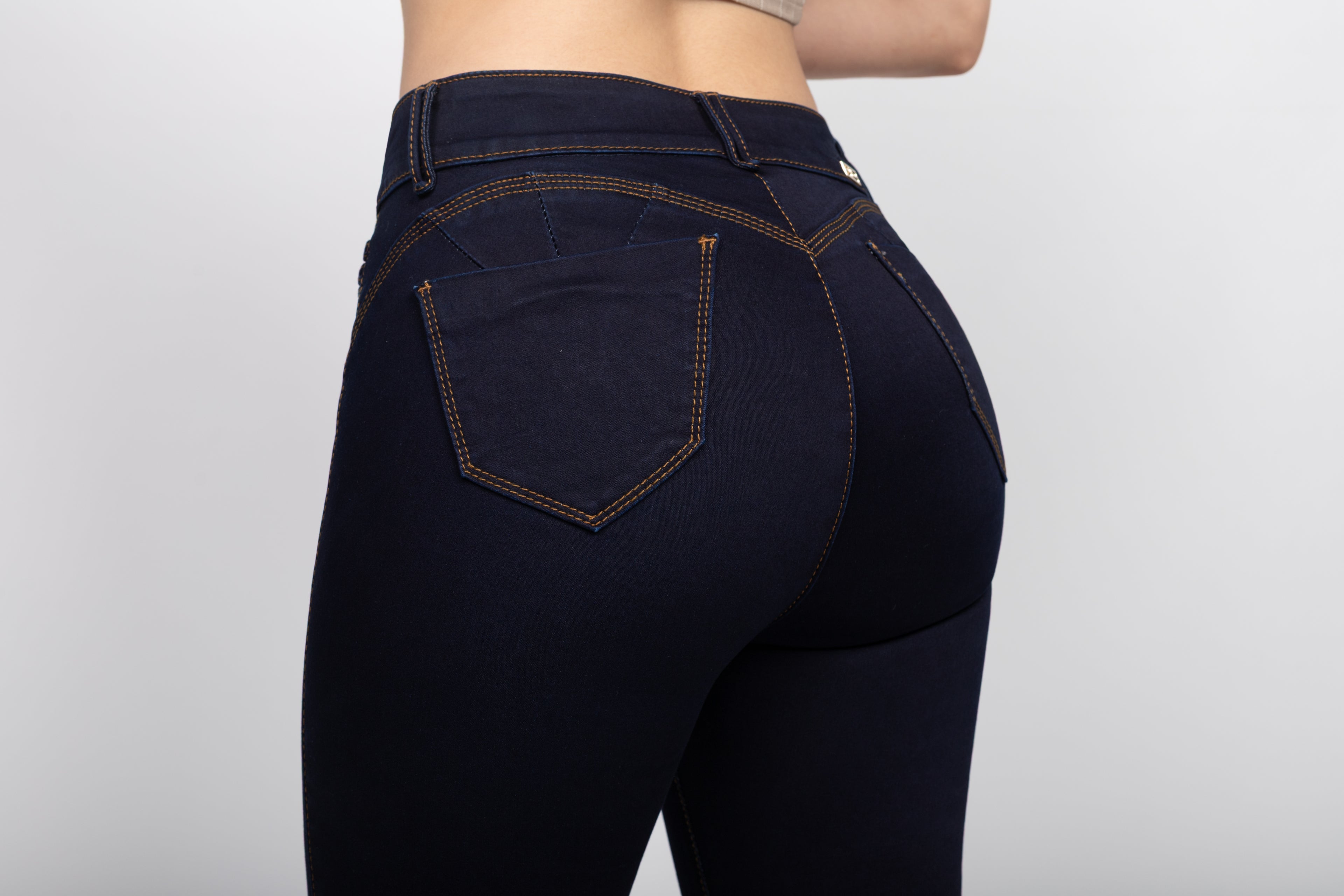 Skinny Jeans Cintura Alta con Bolsillo Trenzado