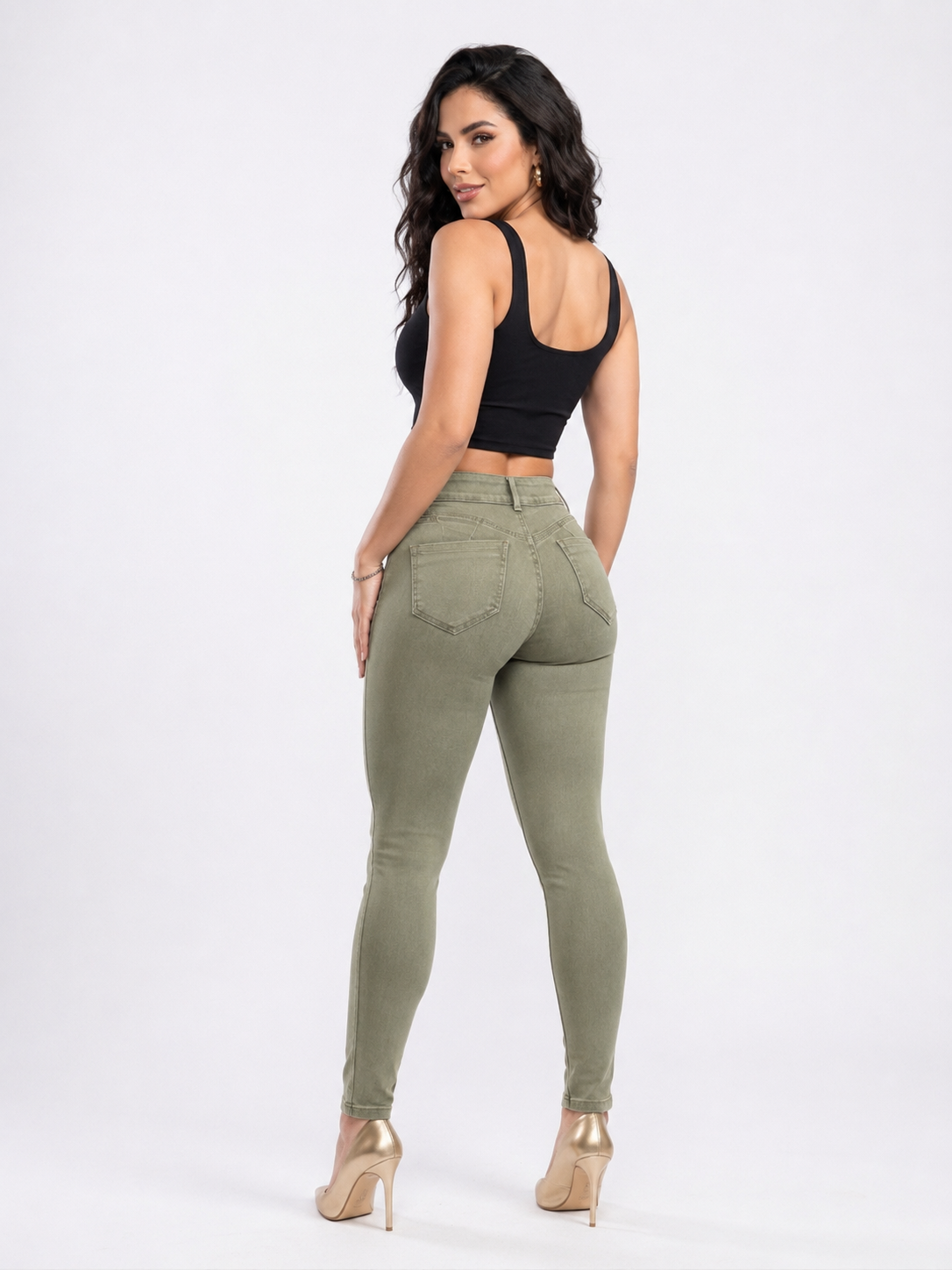 Skinny Jeans Verde Olivo