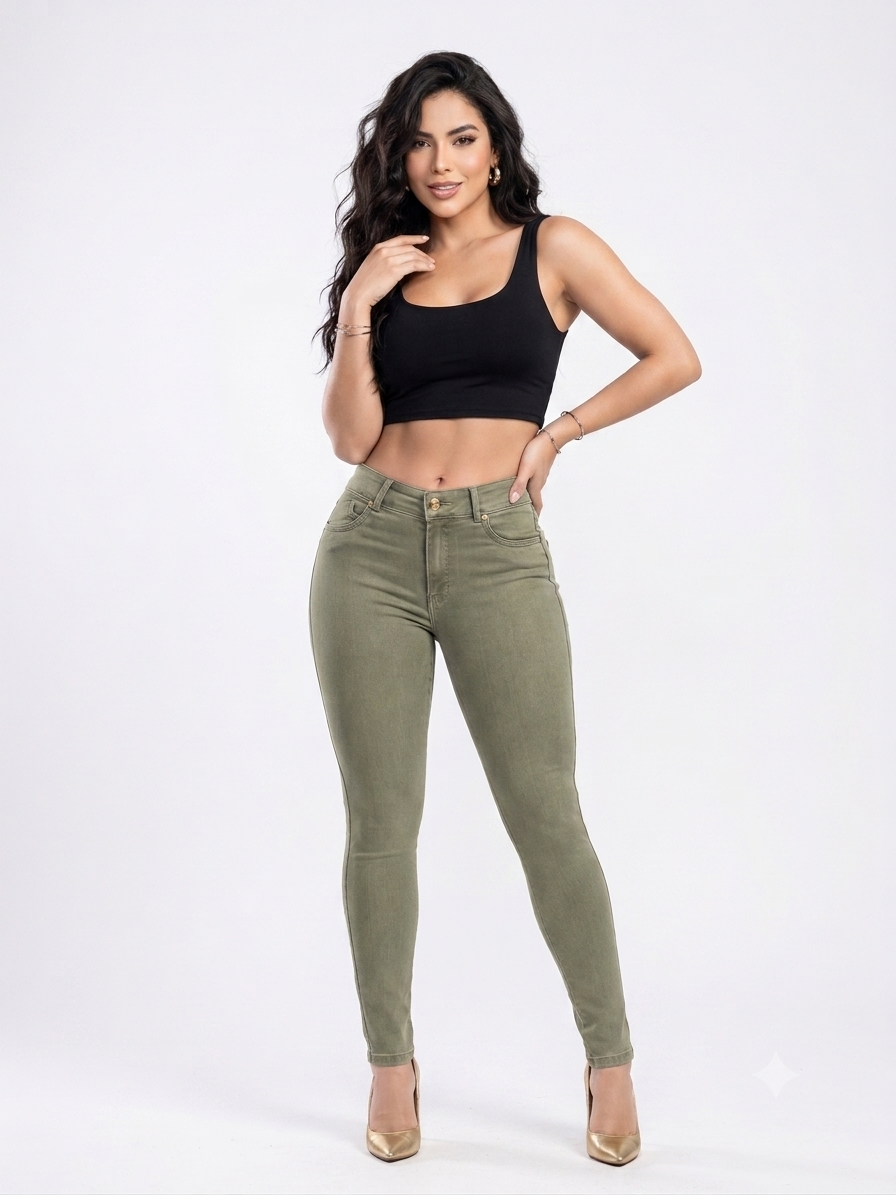 Skinny Jeans Verde Olivo